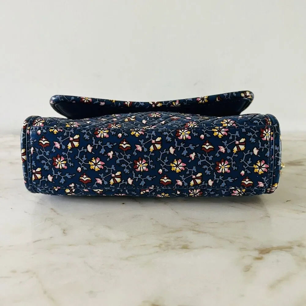 TORY BURCH Fleming Blue Wild Pansy Printed Small Convertible Shoulder Bag